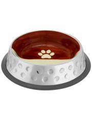 Миска металлическая Mr.Kranch Candy с керамическим покрытием нескользящее основание,коричневая с белым