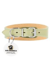 Ошейник для собак Mr.Kranch из натуральной кожи с QR-адресником,нежно-зеленый