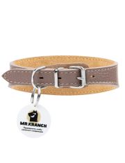 Ошейник-селедка для собак Mr.Kranch из натуральной кожи с QR-адресником бежевый