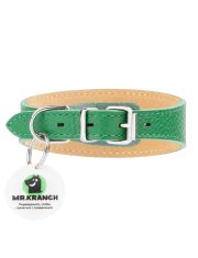 Ошейник-селедка для собак Mr.Kranch из натуральной кожи с QR-адресником, зеленый