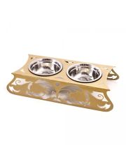 Подставка с мисками для животных Данко Ажур золотистая 350 мл, D-14 см , h-8 см