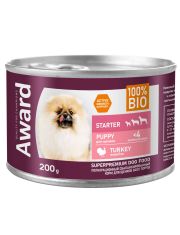 Консервы для щенков AWARD  с начала прикорма до 4 месяцев, беременных и кормящих сук в виде паштета из индейки