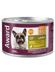 Консервы для собак AWARD в виде паштета из утки с брусникой