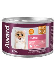 Консервы для котят AWARD с начала прикорма до 4 месяцев, беременных и кормящих в виде паштета из индейки