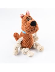 Игрушка для собак Mr.Kranch Собачка плюшевая с канатиками и пищалкой 22см коричневая