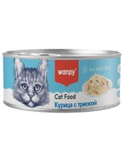 Консервы для кошек Wanpy Cat с кусочками курицы с треской