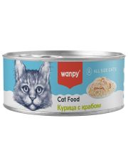 Консервы для кошек Wanpy Cat с кусочками курицы и краба