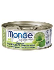 Консервы для кошек  Monge Supreme sterilized стерилизованных, из тунца с бурым рисом и гинкго билоба