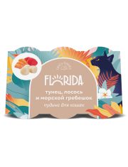 Лакомство для кошек Florida Пудинг с тунцом, лососем и морским гребешком, набор 6 шт