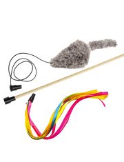 Удочка-дразнилка для кошек GoSi Мышка из овчины, Ленты