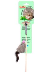 Удочка-дразнилка для кошек GoSi Мышь с кошачьей мятой хвост-норка серая