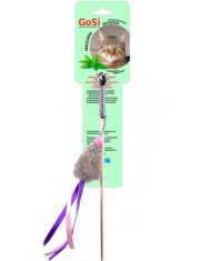 Удочка-дразнилка для кошек GoSi Мышь с мятой хвост-ленточки серая