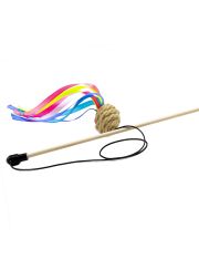 Удочка-дразнилка для кошек GoSi ЭКО Джутовый шарик с лентами на веревке