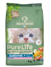 Сухой полнорационный беззерновой и безглютеновый корм для котят Flatazor  Пурлайф Киттен с сардинами, а также кошек в конце беременности и в период лактации. Подходит для котят с чувствительным пищеварением.