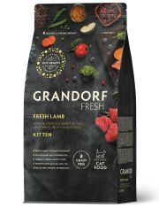 Сухой Беззерновой корм Grandorf Fresh с живыми пробиотиками. Для котят от 3 недель, беременных и кормящих кошек, с мясом ягненка и бататом