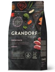 Сухой Беззерновой корм Grandorf Fresh  с живыми пробиотиками. Для особо аллергичных кошек с чувствительным пищеварением, с мясом утки и бататом
