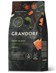 Сухой Беззерновой корм Grandorf Fresh с живыми пробиотиками. Для взрослых кошек, для здоровья кожи и шерсти или склонных к аллергии,со свежим филе лосося и бататом