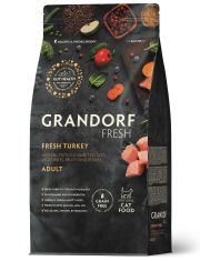 Сухой Беззерновой корм Grandorf Fresh с живыми пробиотиками. Для взрослых кошек с чувствительным пищеварением или склонных к аллергии, с мясом индейки и бататом