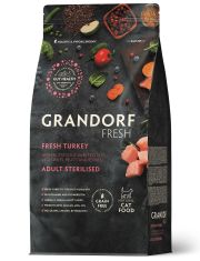 Сухой корм для кошек стерилизованных и пожилых Grandorf Fresh с живыми пробиотиками, свежим мясом индейки и бататом