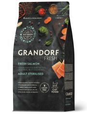 Сухой Беззерновой корм Grandorf Fresh с живыми пробиотиками. Для взрослых стерилизованных или пожилых кошек,со свежим филе лосося и бататом
