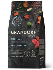 Сухой Беззерновой корм Grandorf Fresh с живыми пробиотиками. Для взрослых стерилизованных или пожилых кошек, со свежим мясом ягненка и бататом
