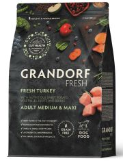 Сухой Беззерновой корм Grandorf Fresh с живыми пробиотиками для особо аллергичных собак средних и крупных пород с чувствительным пищеварением, свежее мясо индейки с бататом