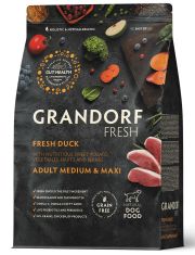 Сухой Беззерновой корм Grandorf Fresh с живыми пробиотиками для особо аллергичных собак средних и крупных пород с чувствительным пищеварением, со свежим мясо утки и бататом