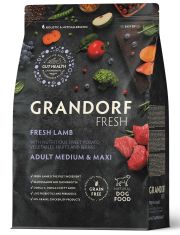 Сухой Беззерновой корм Grandorf Fresh с живыми пробиотиками для взрослых собак средних и крупных пород с чувствительным пищеварением или склонных к аллергии, свежее мясо ягненка и батат