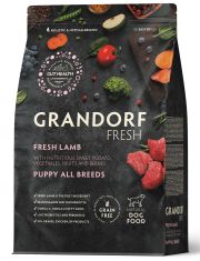 Сухой Беззерновой корм Grandorf Fresh с живыми пробиотиками для щенков всех пород с 3 недель, беременных и кормящих собак,свежее мясо ягненка с бататом
