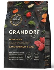 Сухой Беззерновой корм  Grandorf Fresh с живыми пробиотиками для юниоров средних и крупных пород с 4 месяцев, беременных и кормящих собак,Свежее мясо ягненка с бататом