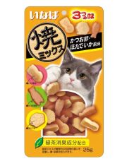 Лакомство для кошек "Inaba Yakimiksu" снэки со вкусом кацуобуси с морским гребешком и кальмаром