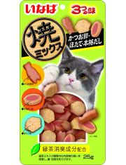 Лакомство для кошек"Inaba Yakimiksu" Запеченные снеки cо вкусом кацуобуси, морским гребешком и наваристым бульоном