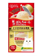 Лакомство для кошек "Inaba Pon Churu" Суфле с куриным филе и морским гребешком