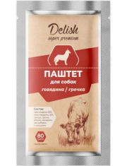 Delish Super Premium влажный корм для собак, паштет с говядиной и гречкой