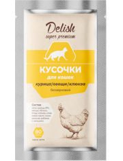Delish Super Premium влажный корм для кошек, кусочки курицы с овощами и клюквой