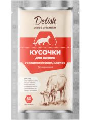 Delish Super Premium влажный корм для кошек, кусочки говядины с овощами и клюквой