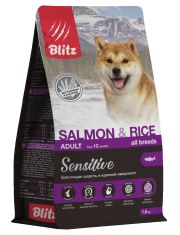 Сухой корм для собак Blitz Adult Salmon&Rice Sensitive с чувствительным пищеварением, с лососем и рисом