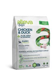 Сухой корм для щенков и юниоров Alleva Holistic Puppy/Junior Chicken & Duck Medium средних пород с курицей и уткой, алое вера и женьшенем