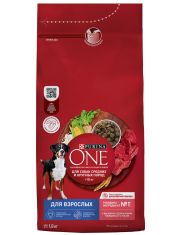 Сухой корм Purina ONE® для взрослых собак средних и крупных пород, с высоким содержанием говядины и с рисом