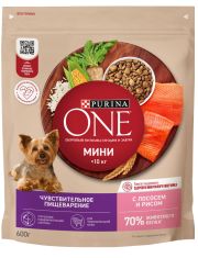 Сухой корм Purina ONE® Мини для взрослых собак мелких пород с чувствительным пищеварением, с лососем и рисом