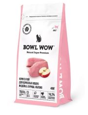 Сухой корм для кошек BOWL WOW с индейкой, курицей и яблоком
