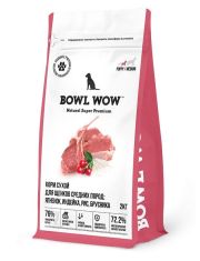 Сухой корм для щенков BOWL WOW средних пород, ягненок, индейка, рис, брусника