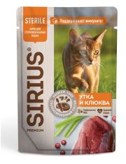 Влажный корм для кошек SIRIUS для стерилизованных Утка с клюквой, Кусочки в соусе