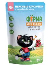 Влажный корм для котят Мнямс Ферма кота Фёдора нежные кусочки с индейкой, в желе