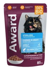Влажный корм для кошек AWARD Sterilized для стерилизованных в виде кусочков в соусе с лососем