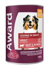 Консервы для собак AWARD в виде кусочков в соусе с говядиной и рубцом