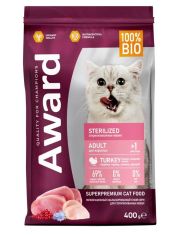 Сухой корм для кошек AWARD Sterilized для стерилизованных с индейкой и курицей с добавлением клюквы и цикория