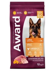 Сухой корм для собак AWARD для крупных пород с курицей и индейкой с добавлением тыквы и шиповника