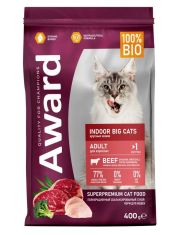 Сухой корм для кошек AWARD Indoor Big cats для крупных пород с говядиной и курицей с добавлением брокколи и юкки Шидигера