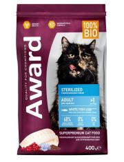 Сухой корм для кошек AWARD Sterilized для стерилизованных с белой рыбой и семенами льна с добавлением клюквы и цикория